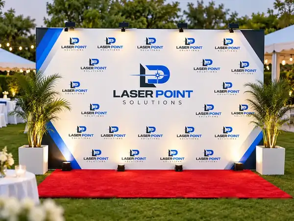 Indoor red carpet backdrop with rope stanchions and spotlight